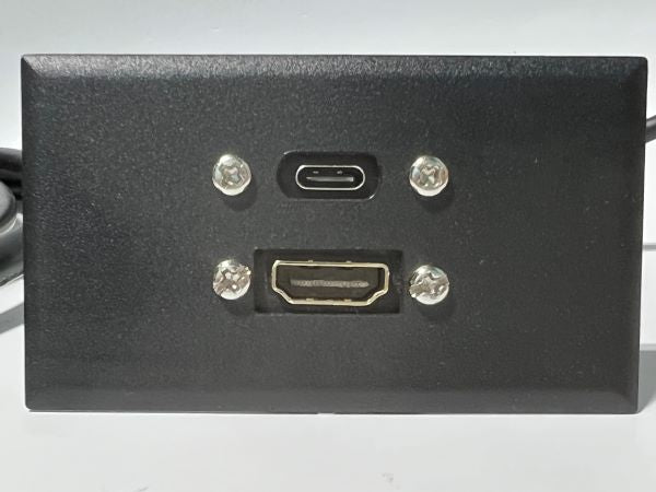 Telecom Plate with USB C 3.2 3ft Cable and HDMI 6ft Cable - Installed - Front View - Black