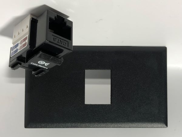 Telecom Data Plate with RJ45 Punch Down Connector - Uninstalled - Front View - Black