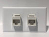 Telecom Plate with 2 RJ45 Inline Connectors - Installed - Front View - White