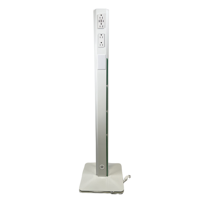 White, 42", MG Power Plus with Data Plate standing in front of a white backdrop. Unit is shown white white accents (white base, white top) and optional green colored bungee. 