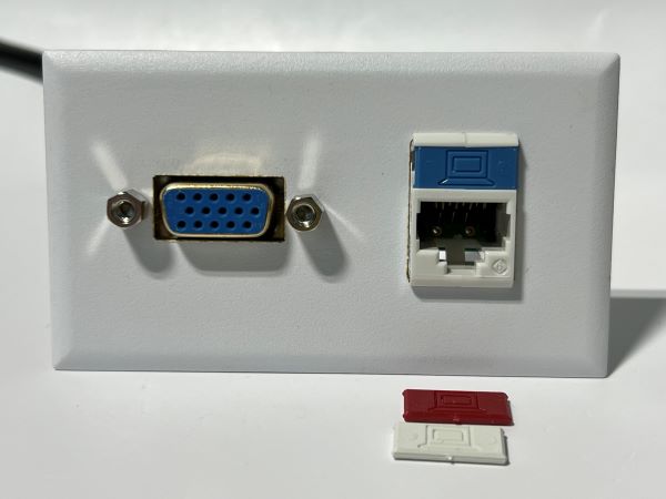 Telecom Plate with VGA cable and Siemon RJ45 Connector- Installed - Front View - White