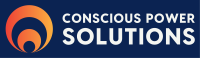 Conscious Power Solutions logo in color - background is a navy blue, text is in white