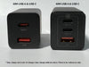 30W USB A & USB C charger shown next to a 65W USB A & USB C charger