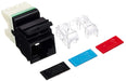 Black Siemon RJ45 Flat MAX Connector (MX6-F01) with strain relief and three colored icons