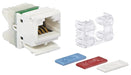 White Siemon RJ45 Flat MAX Connector (MX6-F01) with strain relief and three colored icons