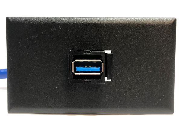 Telecom Data Plate with 3' USB A Keystone Male to Female Cable - Installed - Front View - Black
