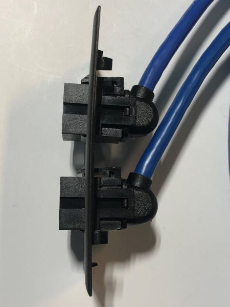 Telecom Data Plate with 2 - 3' USB A 3.0 Keystone MtoF Cables - Installed - Top View - Black