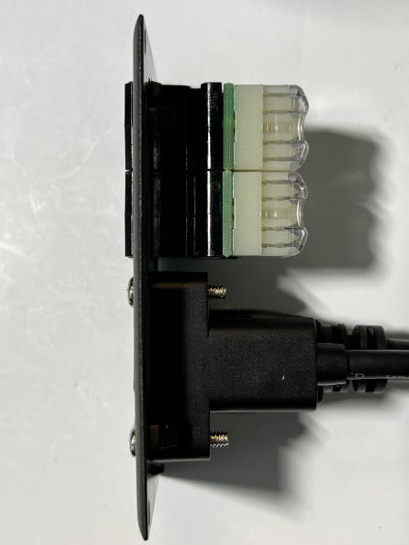 Telecom Data Plate with 2 Siemon RJ45 Punch Down Connectors and 6' 1.4 HDMI Cable and USB C Cable - Installed - Top View - Black