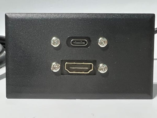 Telecom Plate with USB C 3.2 3ft Cable and HDMI 6ft Cable  - Installed - Front View - Black