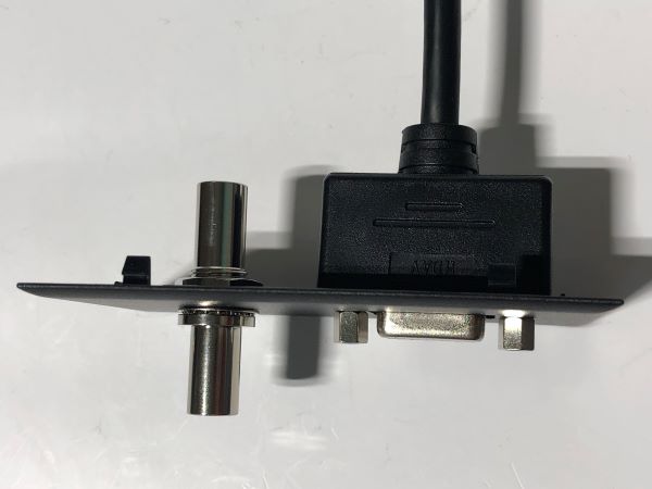 Telecom Plate with 3' HD VGA M/F Cable and 3.5mm Mini Stereo - Installed - Top View - Black