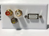 Telecom Plate with 3' HD VGA M/F Cable and Red, White, and Yellow RCA Inline Connectors - Installed - Front View - White