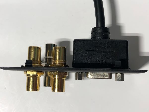 Telecom Plate with 3' HD VGA M/F Cable and Red, White, and Yellow RCA Inline Connectors - Installed - Top View - Black