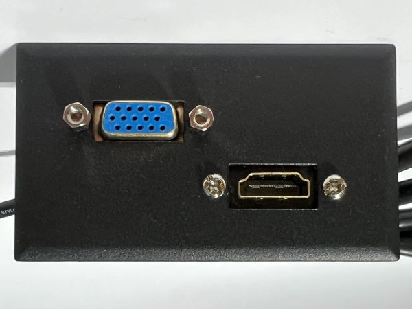 Telecom Plate with VGA cable and HDMI cable - Installed - Front View - Black
