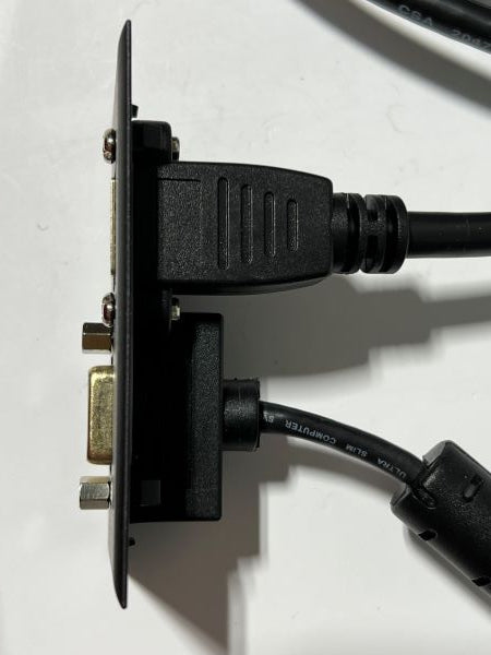 Telecom Plate with VGA cable and HDMI cable - Installed - Top View - Black