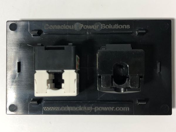 Telecom Plate with 1 RJ45 Punch Down Connector and 1 RJ11 Punch Down Connector - Back View - Installed - Black