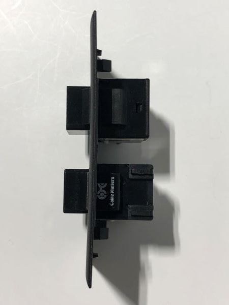 Telecom Plate with 1 RJ45 Punch Down Connector and 1 RJ11 Punch Down Connector - Side View - Installed - Black