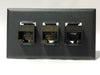 Telecom Plate with 3 RJ45 Inline Connectors - Installed - Front View - Black