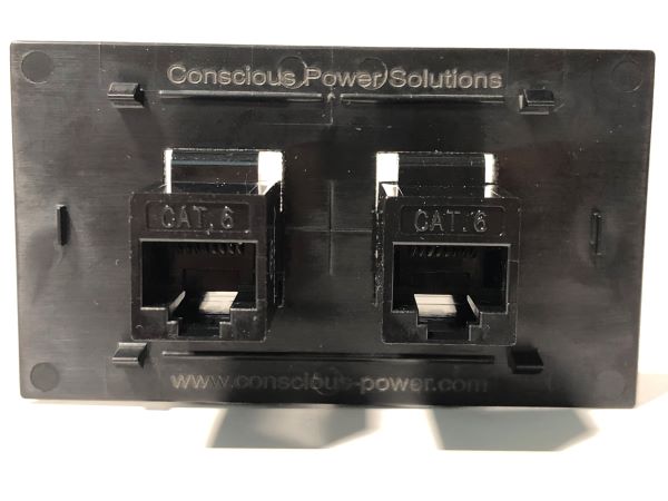 Telecom Plate with 2 RJ45 Inline Connectors - Installed - Back View - Black