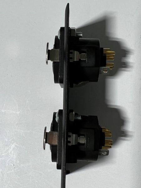 Telecom Plate with 2 D-Series 4 Pin XLR Solder Connectors - Installed - Top View - Black
