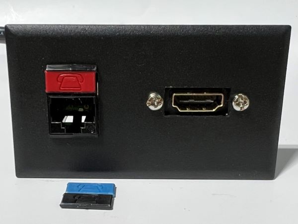Telecom Data Plate with a Siemon RJ45 Punch Down Connector and 6' 1.4 HDMI Cable - Installed - Front View - Black