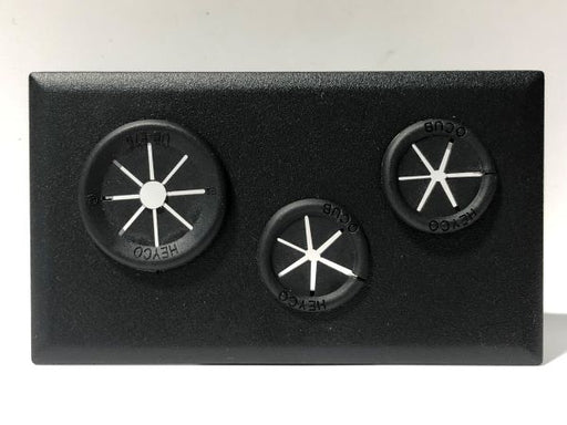 Telecom Plate with 2-0.625in Split Shutter Bushings and 1-0.875in Shutter Bushing - Front View - Black