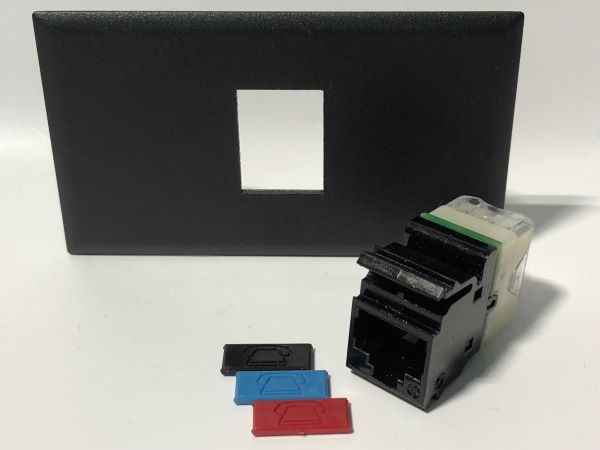 Telecom Data Plate with Siemon RJ45 Punch Down Connector - Uninstalled - Front View - Black