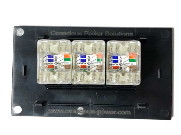 Telecom Data Plate with 3 Siemon RJ45 Punch Down Connectors - Installed - Back View - Black