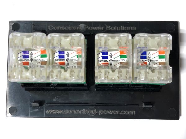 Telecom Data Plate with 4 Siemon RJ45 Punch Down Connectors - Installed - Back View - Black