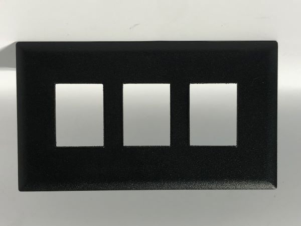 Telecom Data Plate with 3 Keystone Knockouts - Front View - Black