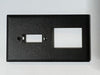 Telecom Plate with Siemon RJ45 Double Knockout and HDMI Panel Mount Knockout - Front View - Black