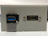 Telecom Data Plate with USB A Keystone 3' MtoF Cable and 6' HDMI Panel Mount Cable - Installed - Front View - Gray
