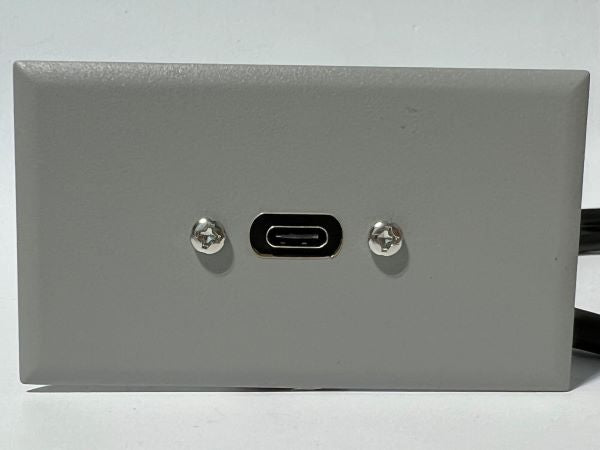 Telecom Data Plate with USB C 3.2 Panel Mount Cable Installed - Front View - Gray