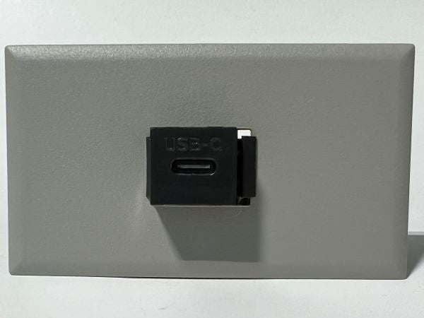 Telecom Plate with USB C 3.1 Pigtail Male to Female 9 inch cable - Installed - Front View - Gray
