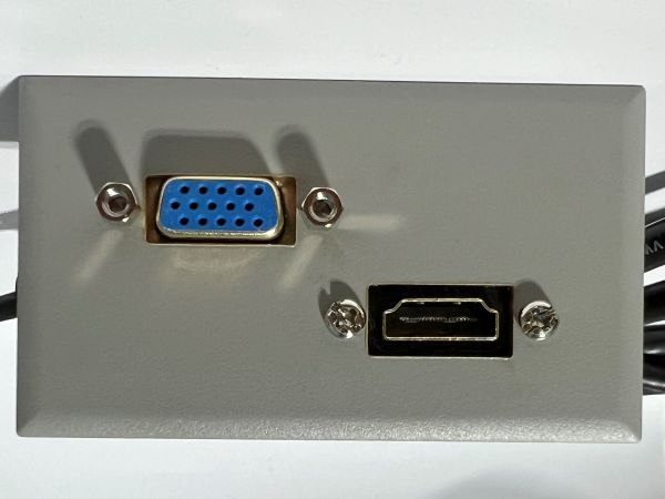 Telecom Plate with VGA cable and HDMI cable - Installed - Front View - Gray