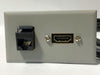 Telecom Data Plate with RJ45 CAT6 Punch Down Connector and 6' HDMI Panel Mount Cable - Installed - Front View - Gray