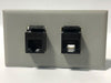 Telecom Plate with 1 RJ45 Punch Down Connector and 1 RJ11 Punch Down Connector - Front View - Installed - Gray
