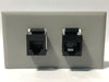 Telecom Plate with 1 RJ45 Inline Connector and 1 RJ11 Inline Connector - Installed - Front View - Gray