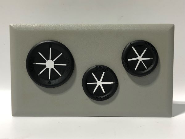 Telecom Plate with 2-0.625in Split Shutter Bushings and 1-0.875in Shutter Bushing - Front View - Gray