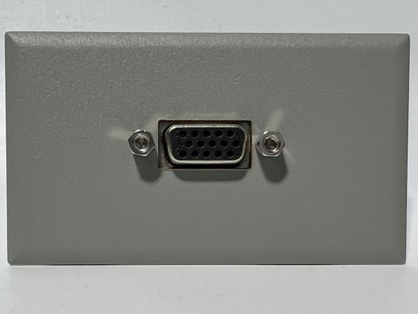 Telecom Plate with 15 pin VGA Male to Female Coupler - Installed - Front View - Gray