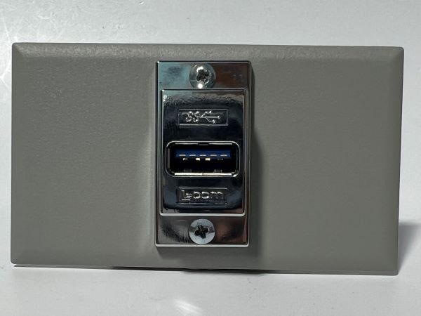 Telecom Data Plate with USB A 3.0 Panel Mount - Installed - Front View - Gray