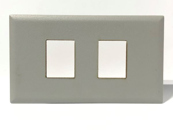 Telecom Data Plate with 2 Keystone Knockouts - Front View - Gray