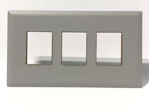 Telecom Data Plate with 3 Keystone Knockouts - Front View - Gray