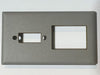 Telecom Plate with Siemon RJ45 Double Knockout and HDMI Panel Mount Knockout - Front View - Gray