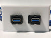Telecom Data Plate with 2 - 3' USB A 3.0 Keystone MtoF Cables - Installed - Front View - White