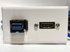 Telecom Data Plate with Keystone USB Cable and Panel Mount HDMI Cable - Front View - White
