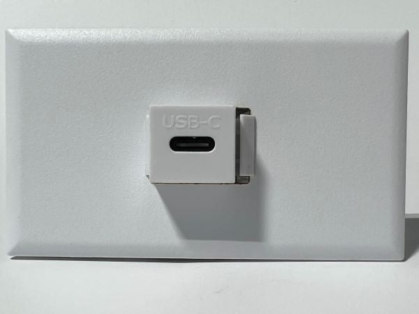 Telecom Plate with USB C 3.1 Pigtail Male to Female 9 inch cable - Installed - Front View - White