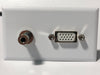 Telecom Plate with 3' HD VGA M/F Cable and 3.5mm Mini Stereo - Installed - Front View - White