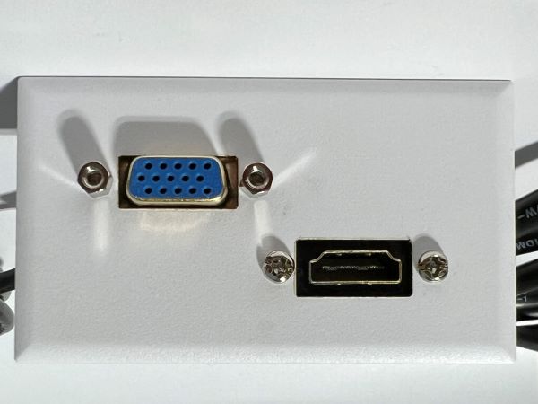 Telecom Plate with VGA cable and HDMI cable - Installed - Front View - White