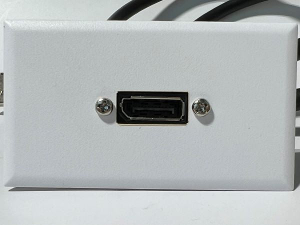 Telecom Plate with Display Port Panel Mount Female to Male 3ft Cable- Installed - Front View - White