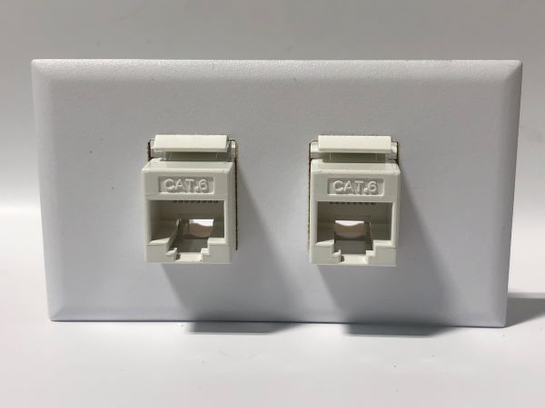 Telecom Data Plate with 2 RJ45 Punch Down Connector - Installed - Front View - White